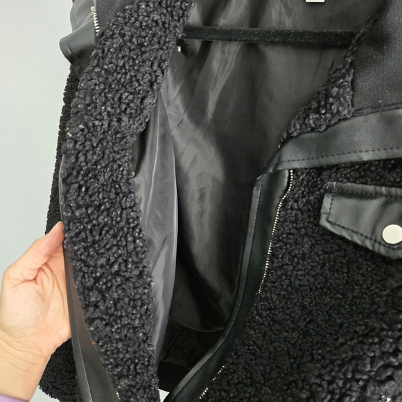 Black Sherpa Jacket with Leather Accents - Picture 6 of 12